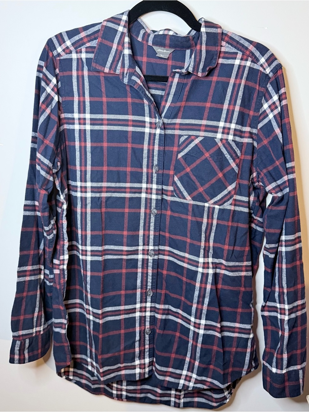 Women’s Navy Plaid Flannel Button-Up Shirt - Classic Long Sleeve